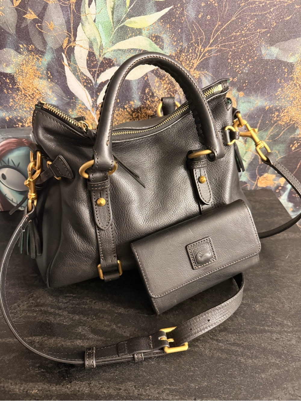 Dooney & Bourke Black Pebbled Leather Satchel with Wallet